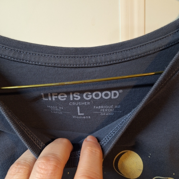 Life Is Good Womens Tee with Moon and Trees Design - Navy Blue - Picture 2 of 3